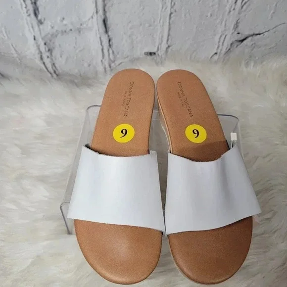 DONNA Toscana Womens White Clog Platform Slide Sandals Neutral Coastal Studded 9 - Picture 3 of 9